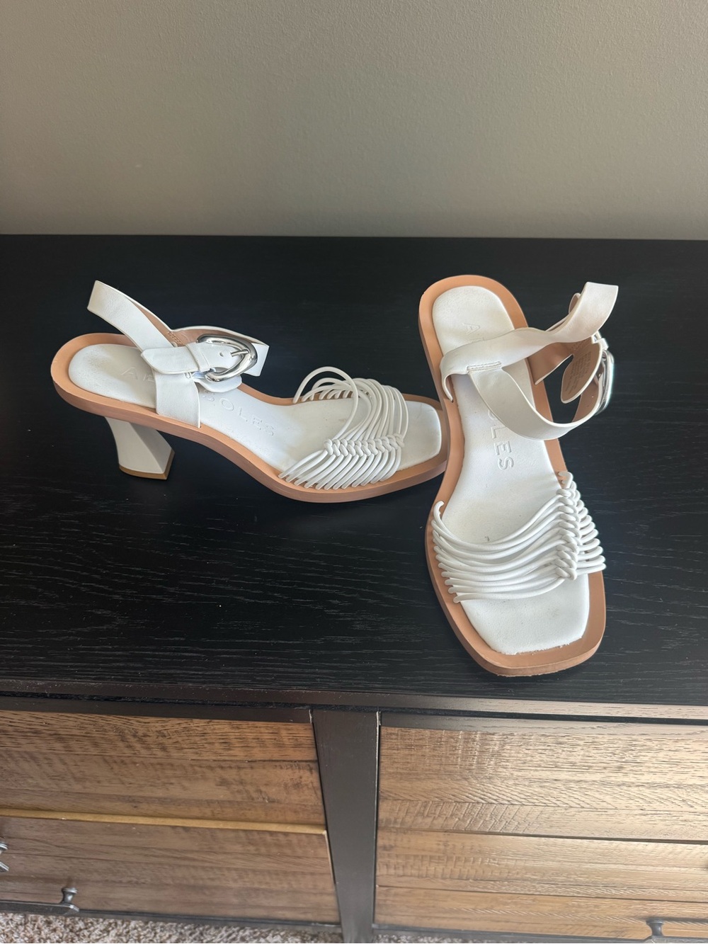 AerosolesWhite Braided Leather Sandals with Silver Buckle